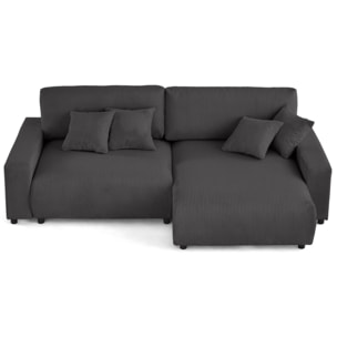 Pivoine - canapé d'angle 4 places réversible convertible avec 2 coffres en velours côtelé - Gris foncé