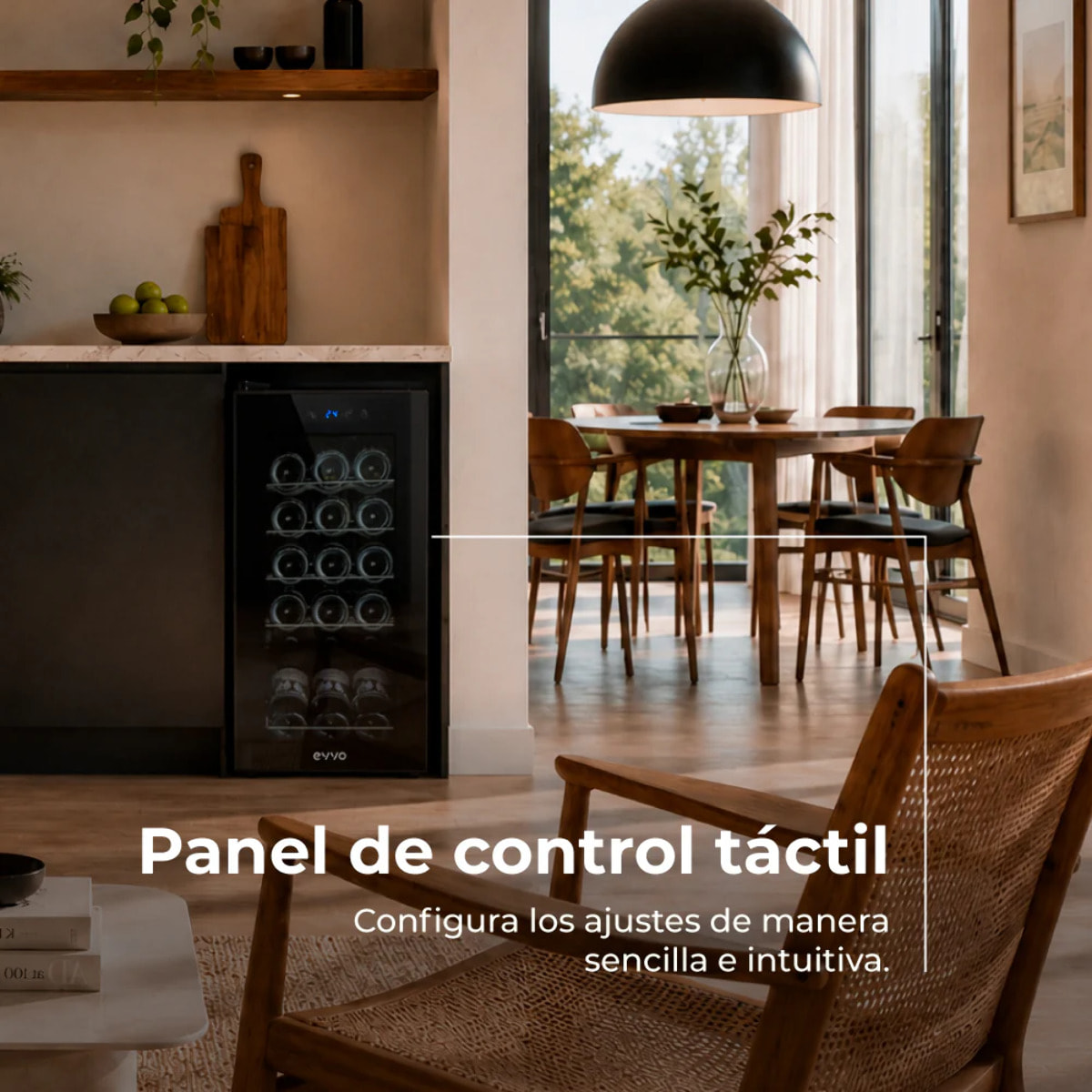 EVVO Vinoteca para 15 botellas VT15, termoeléctrico, compresor, 5-18ºC regulable, muy silencioso 41 dB, pantalla táctil, diplay LED, luz interior