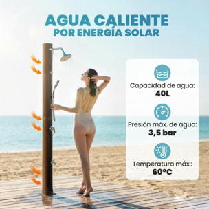 Ducha Solar de Jardín 40L Ducha Solar Exterior con Cabezal Rociador de Mano Grifo de Pies Agua Fría y Caliente Máx. 60 °C Conexión Manguera para Piscina Camping Patio 19,5x19,5x218,5 cm Negro
