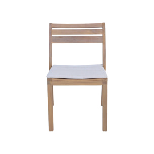 Lot de 4 chaises de jardin beige MERINA bois d'acacia avec coussin. 52 x 55 x 81 cm