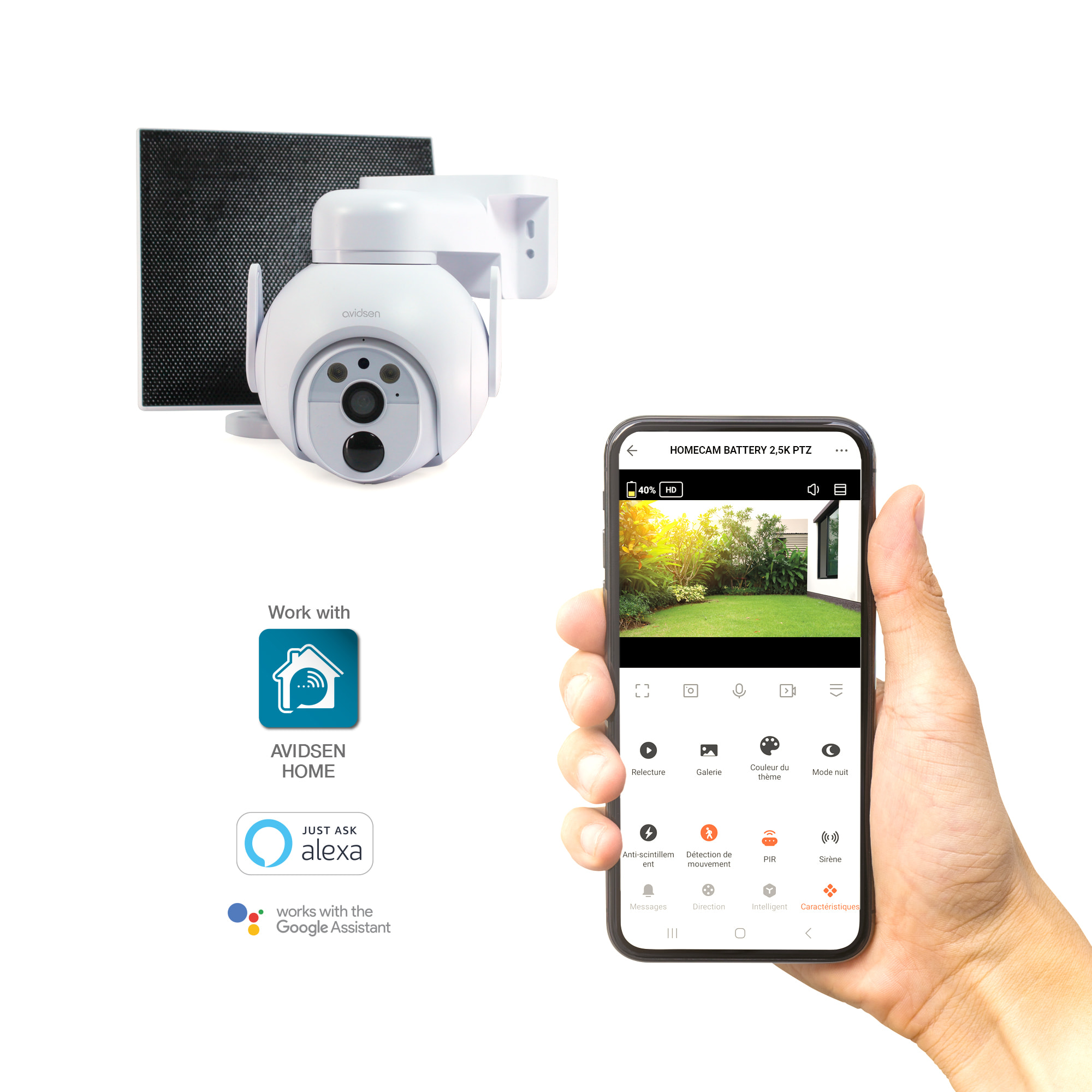 Caméra IP extérieure motorisée 2,5K solaire sur batterie HomeCam Battery 2,5 K PTZ - Avidsen - 1271