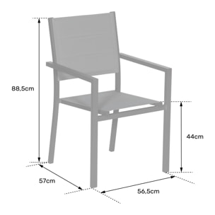 Lot de 8 chaises rembourrées en aluminium anthracite - textilène gris