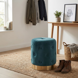 Pouf contenitore rotondo in velluto con base oro Ø37x47 cm, sgabello imbottito con vano portaoggetti, seduta elegante design moderno per salotto camera da letto ingresso cabina armadio e angolo trucco, portata fino a 100 kg