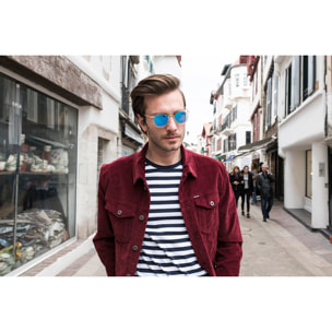 Gafas de sol OCEAN BERLIN - Blanco transparente / De espejo azul cielo y patillas de metal dorado mate