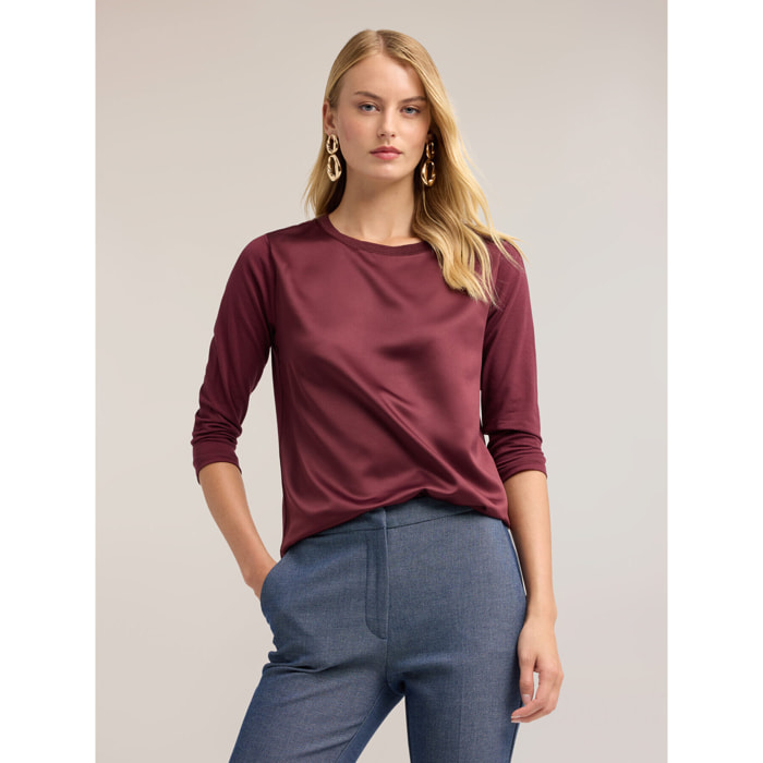 Motivi - Camiseta bimaterial de mangas de tres cuartos - Burgundy
