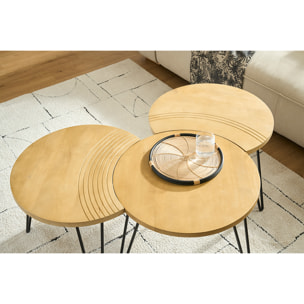 Tables basses gigognes gravées bois manguier massif et métal noir (lot de 3) VIBES
