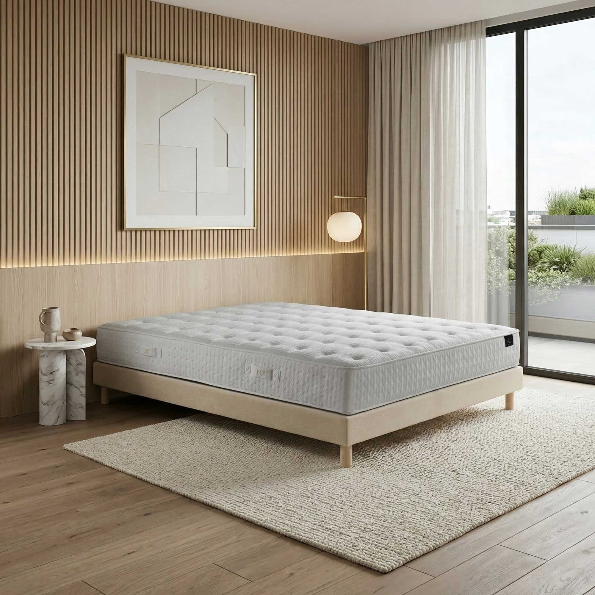 Ensemble matelas ressorts ensachés SÉLÉNÉ 2, accueil latex, H26 cm, sommier beige