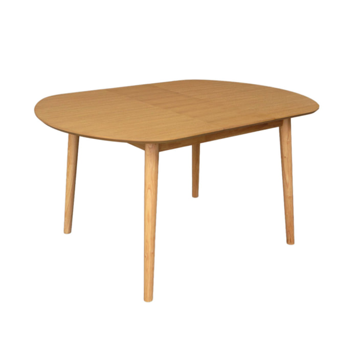 Table à manger ovale extensible bois d'hévéa et placage chêne naturel 4-6 places - 110 / 140 x 100 x 75 cm - Lisa