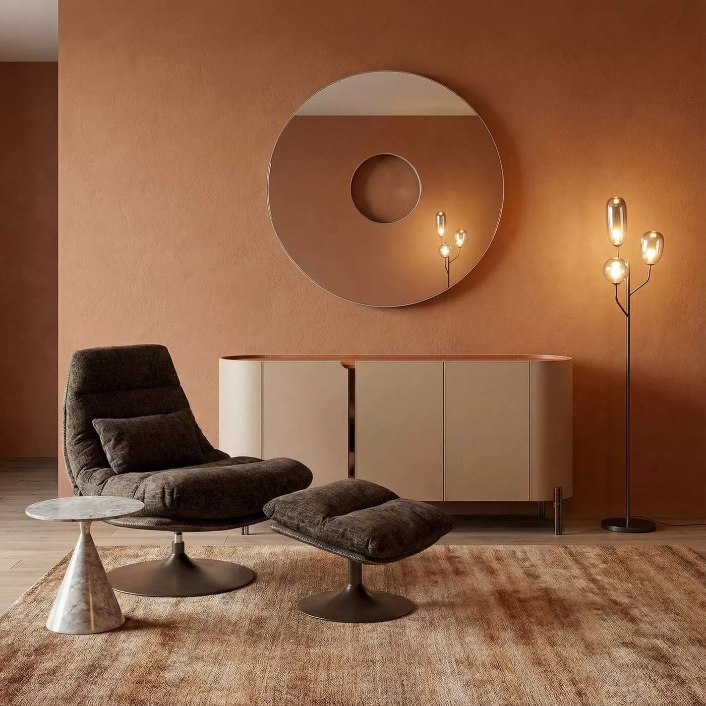 Fauteuil pivotant et repose-pieds Montreal marron Kare Design