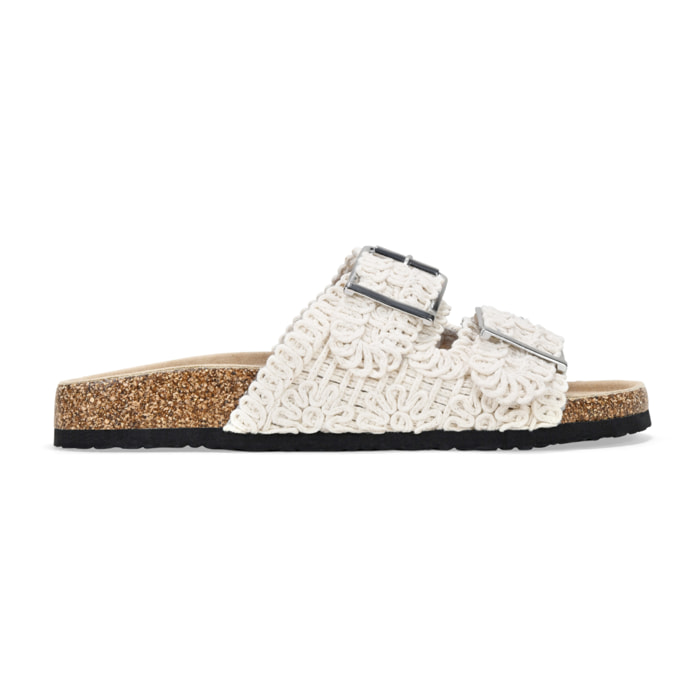 Sandalias planas macramé beige