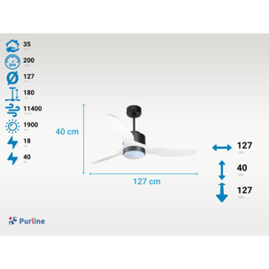 Ventilateur de Plafond ø127 cm avec Wifi Réversible Hypersilence pour 35 m² 18 W Noir