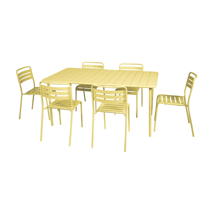 Table de jardin métal + 6 assises jaune Amélia
