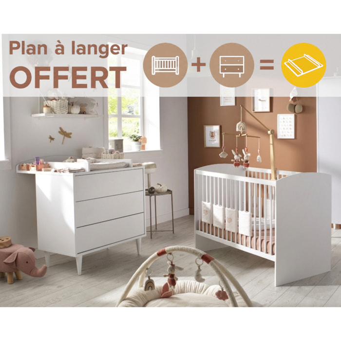 Chambre bébé 2 pièces Milann, Lit bébé 120x60 et Commode à langer