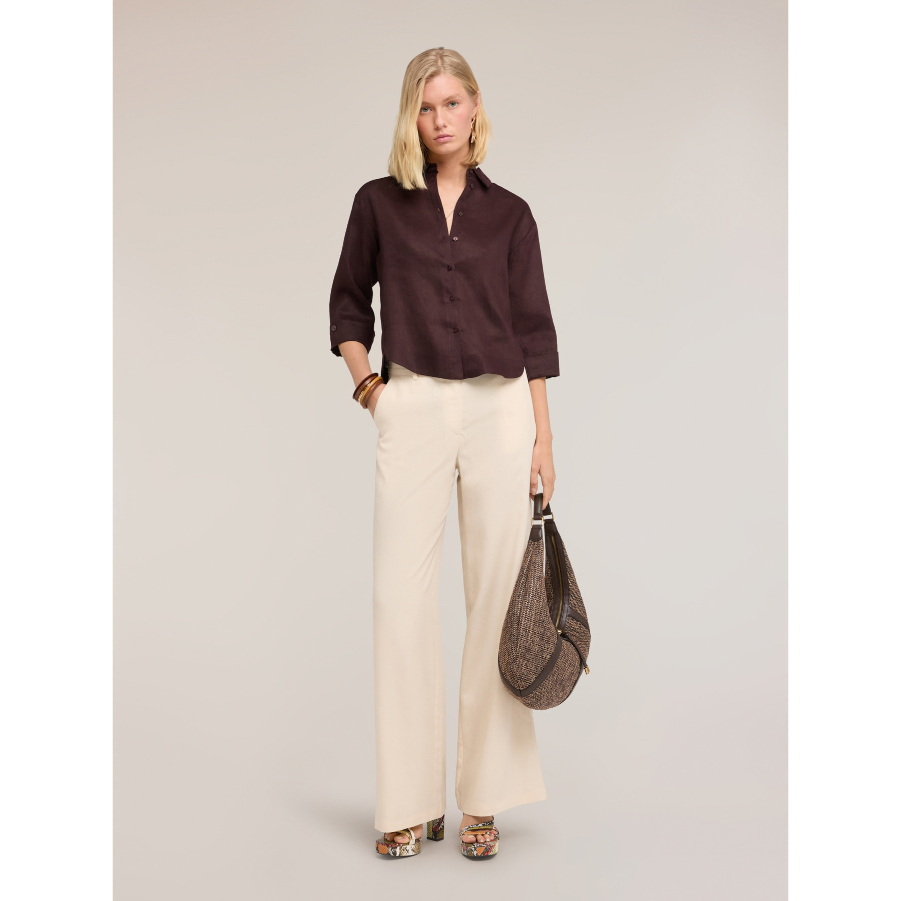 Motivi - Camisa boxy de lino - Burgundy