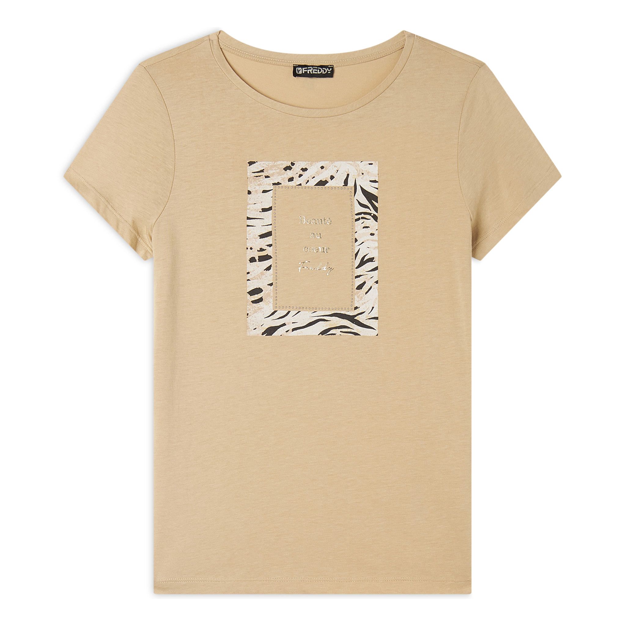 T-shirt regular fit con grafica e borchie dorate