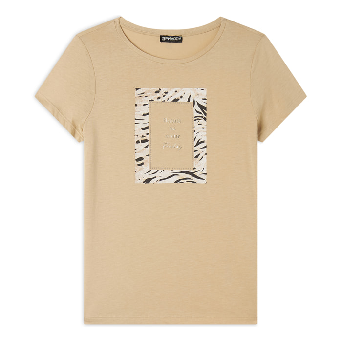T-shirt regular fit con grafica e borchie dorate