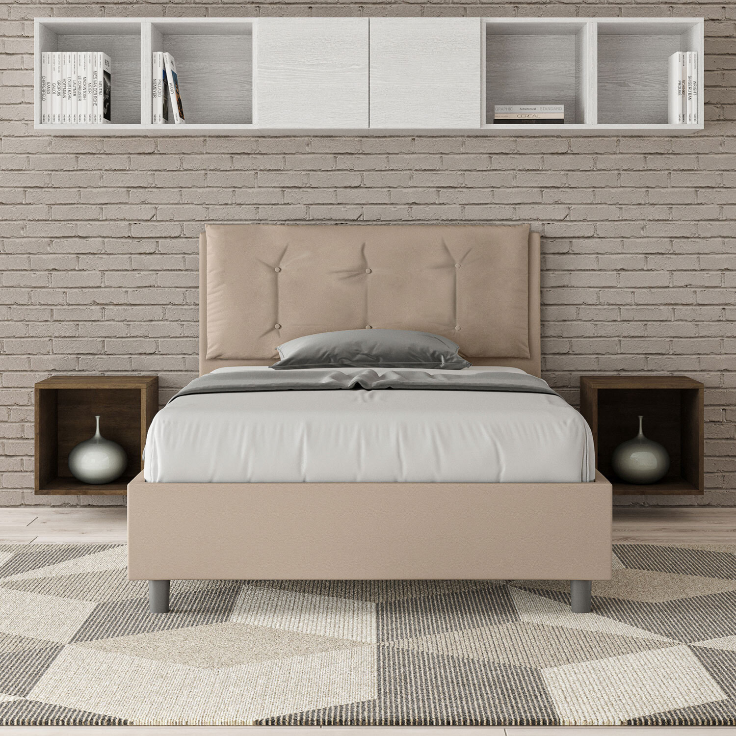 Letto una piazza e mezza senza rete imbottito 120x210 similpelle tortora Annalisa Large