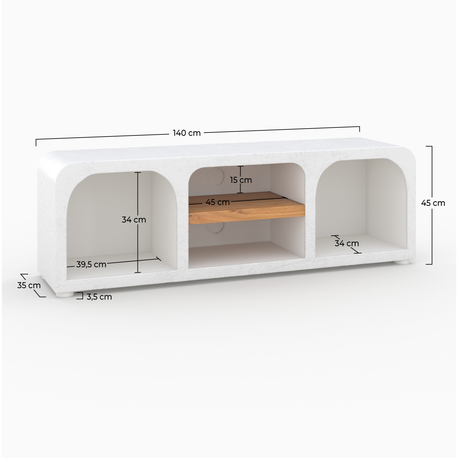 Meuble TV Fira en béton blanc cassé 140 cm