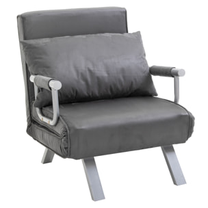 Fauteuil chauffeuse canapé-lit convertible 1 place déhoussable grand confort coussin pieds accoudoirs métal suède gris