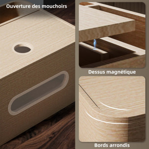 Organiseur de bureau rangement bureau - 2 compartiments, boîte à mouchoirs - aspect bois naturel