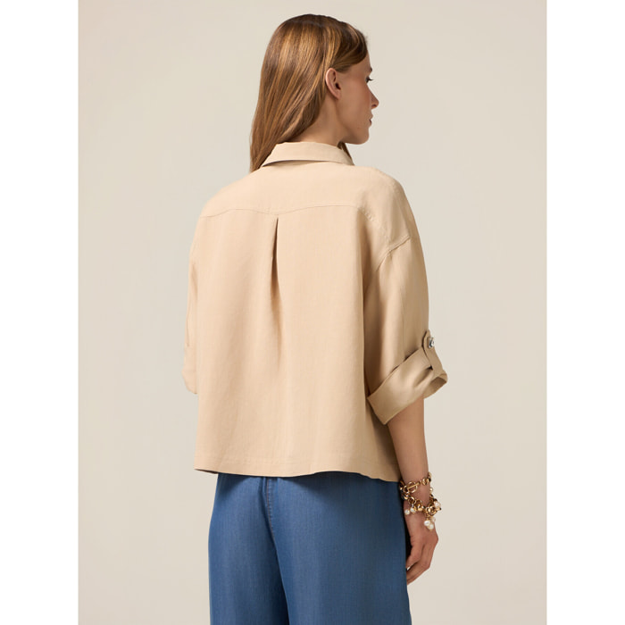 Oltre - Giacca boxy misto lino - Beige