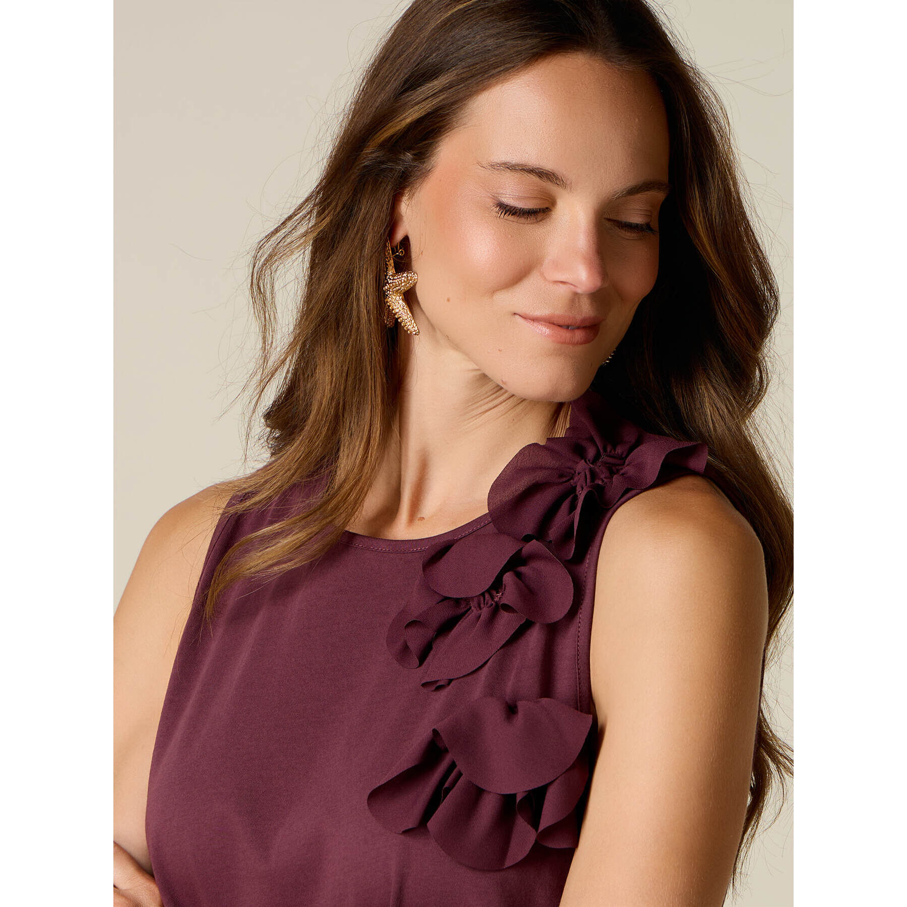 Oltre - Top in cotone con applicazioni floreali - Bordeaux