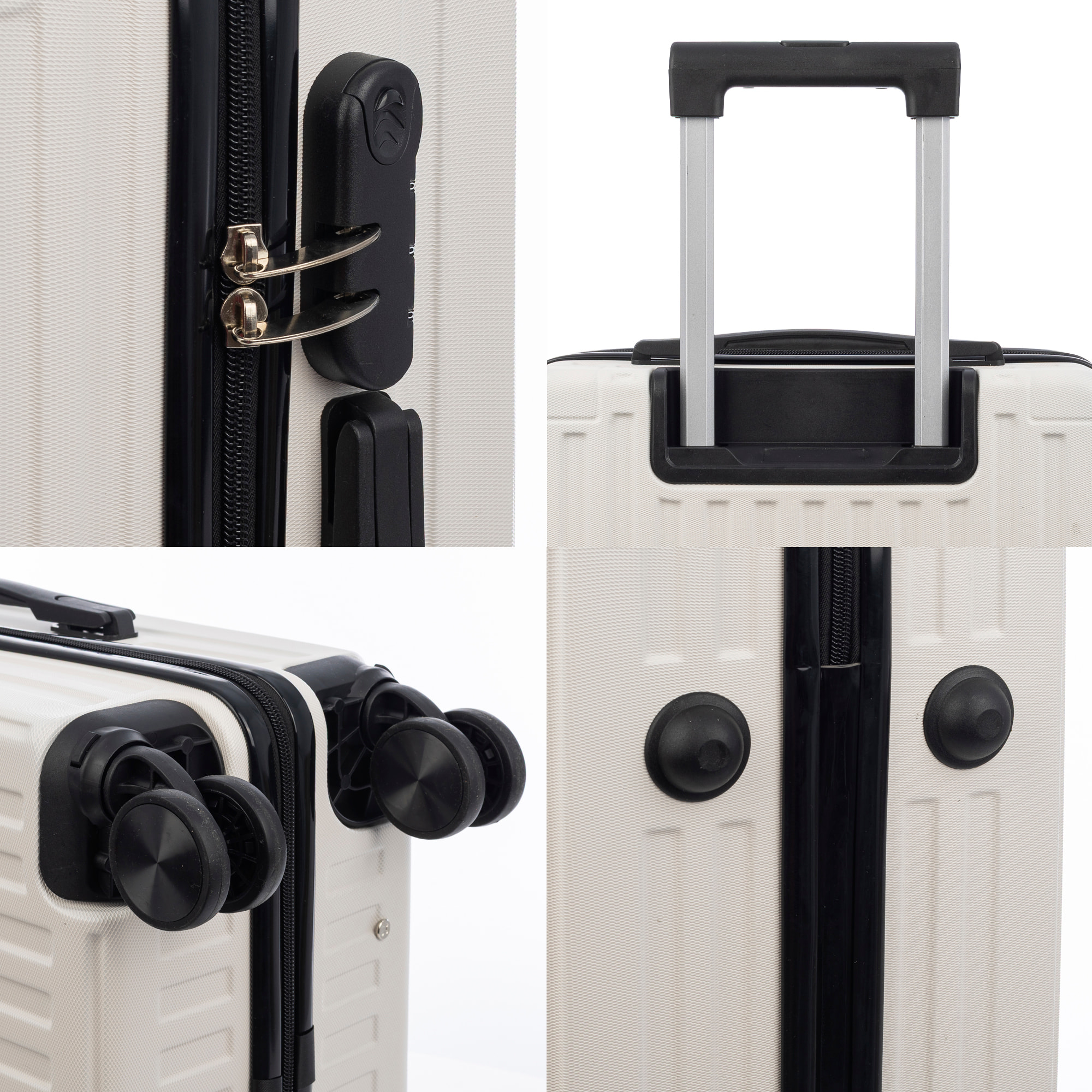 Set di 3 valigie Trolley, in materiale leggero ABS ad alta resistenza con angoli rinforzati. Chiusura numerica e 4 ruote doppie rimovibili e girevoli a 360°.