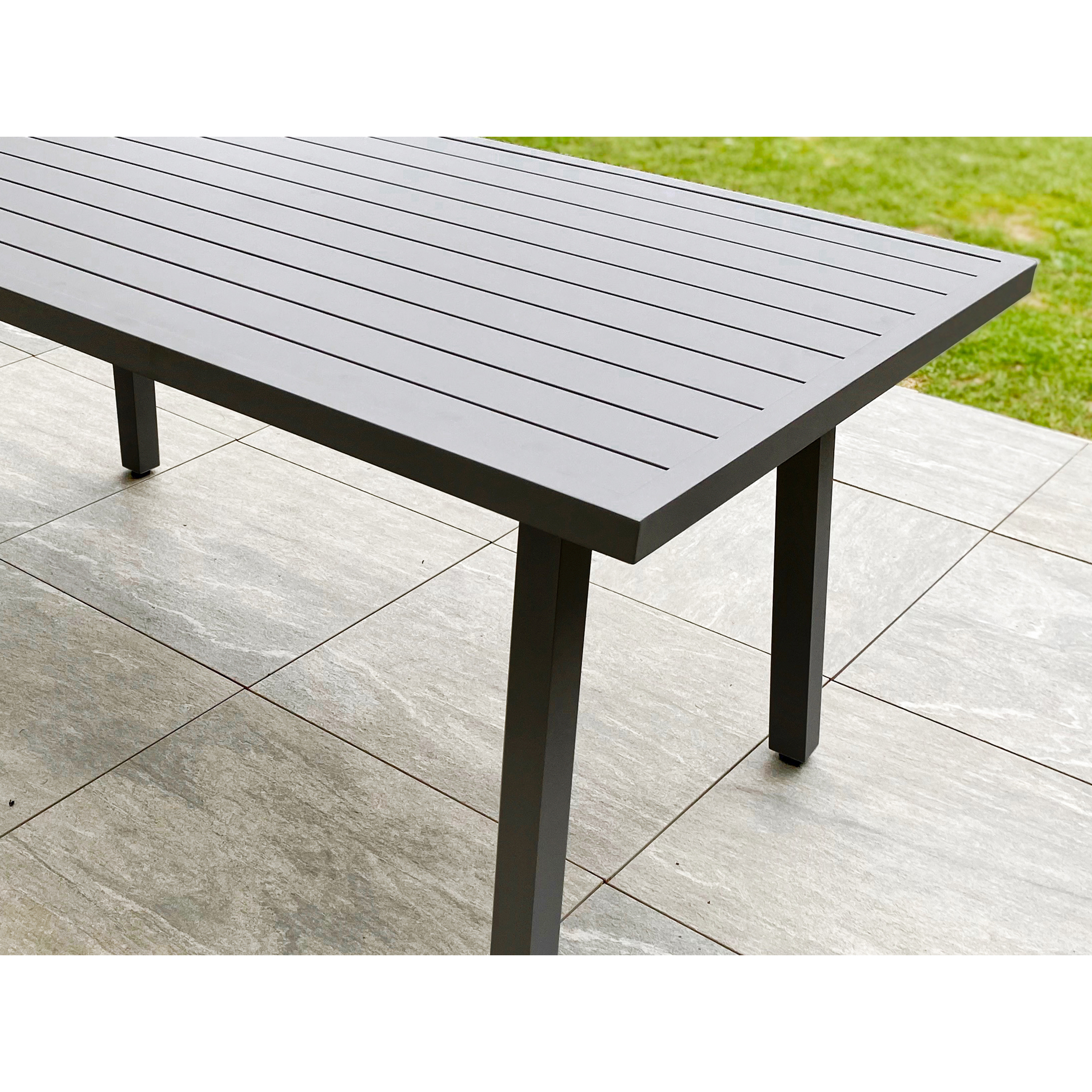 ANTALYA - Ensemble repas de jardin 9 places en aluminium gris anthracite