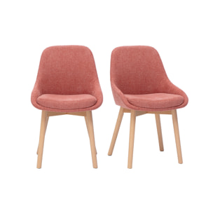 Chaises scandinaves en tissu effet velours texturé terracotta et bois clair massif (lot de 2) HOLO