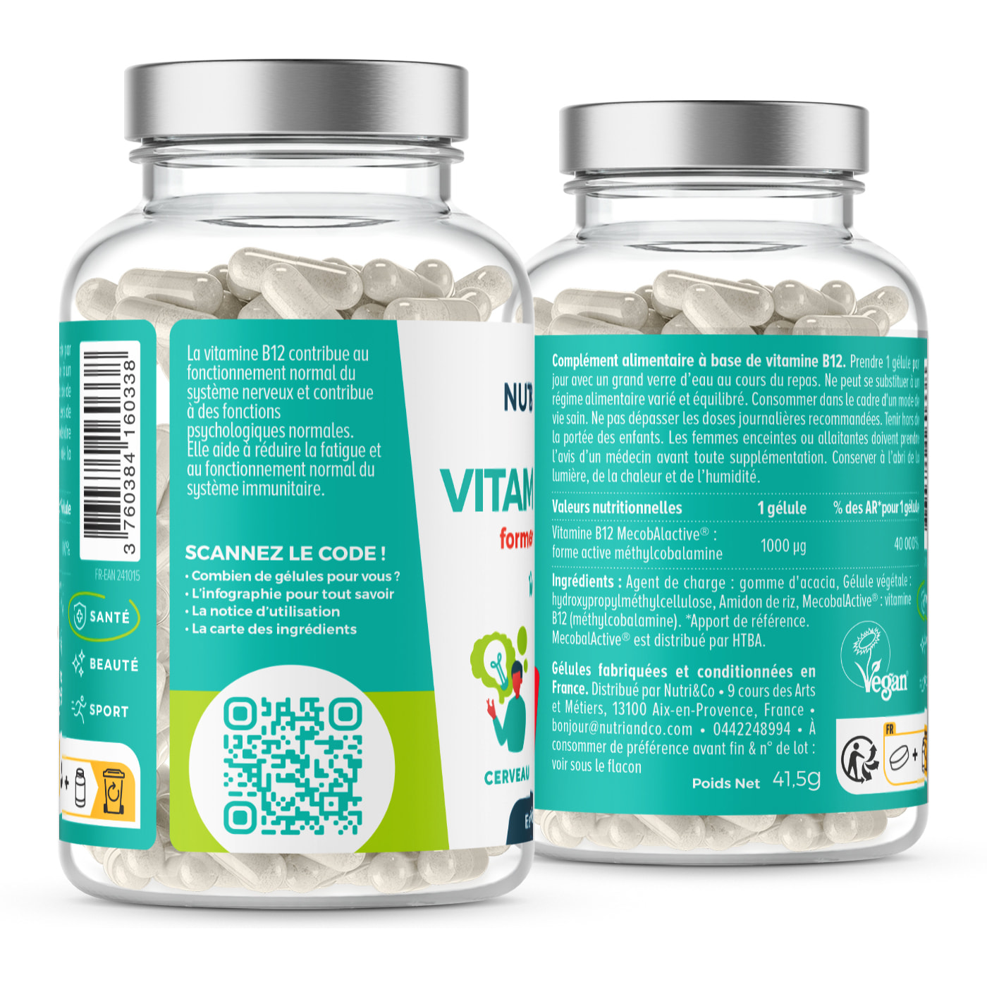 Nutri&Co Vitamine B12 1000mcg Brevetée Pure - 120 gélules Vegan