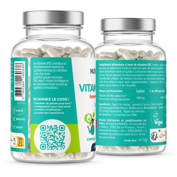 Nutri&Co Vitamine B12 1000mcg Brevetée Pure - 120 gélules Vegan