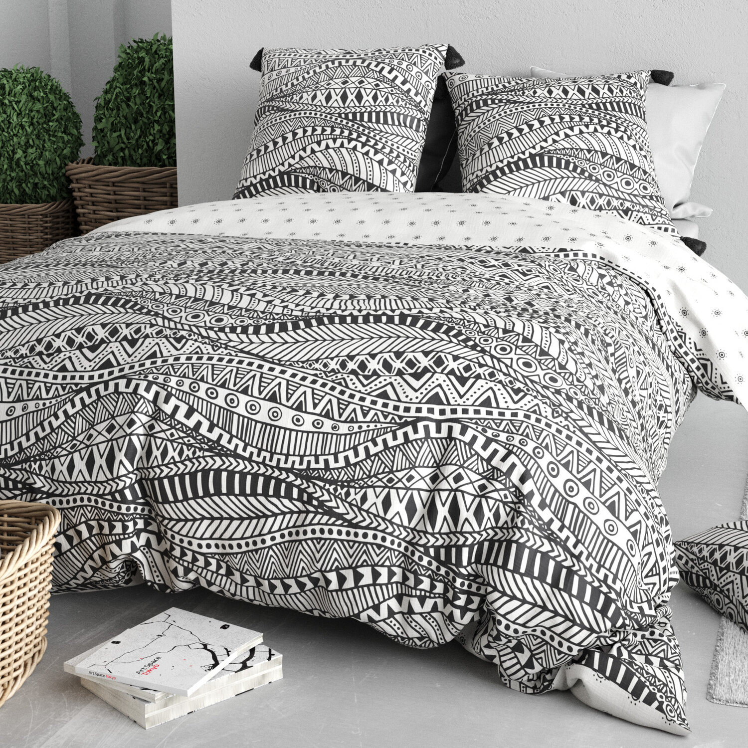 Parure housse de couette 3pcs 100% coton 57 fils ohana