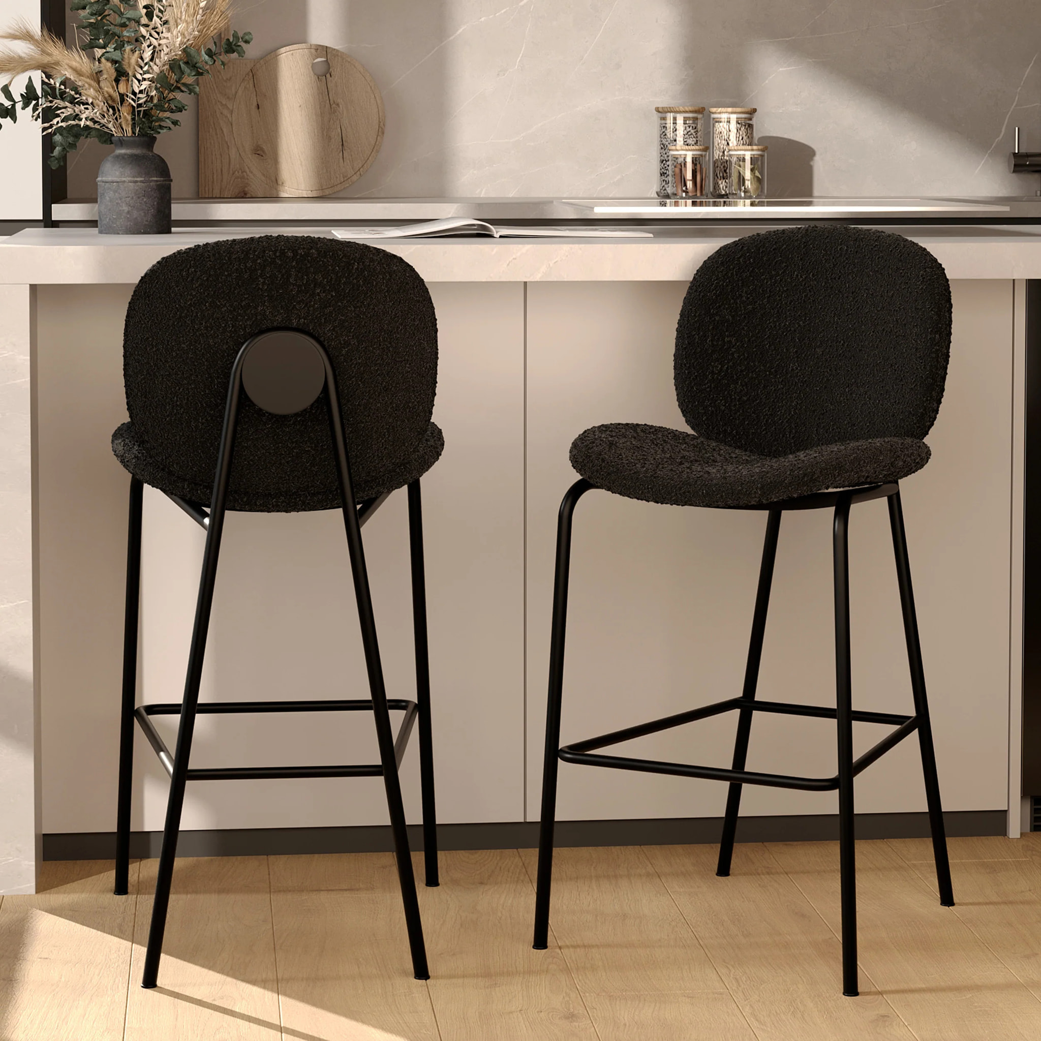 Lot de 2 chaises pour îlot central en tissu bouclé noir 63,5 cm - Iris
