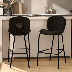 Lot de 2 chaises pour îlot central en tissu bouclé noir 63,5 cm - Iris