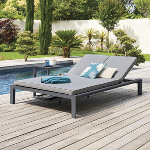 Lit de piscine double "Evasion" anthracite & graphite 2 places en aluminium traité époxy