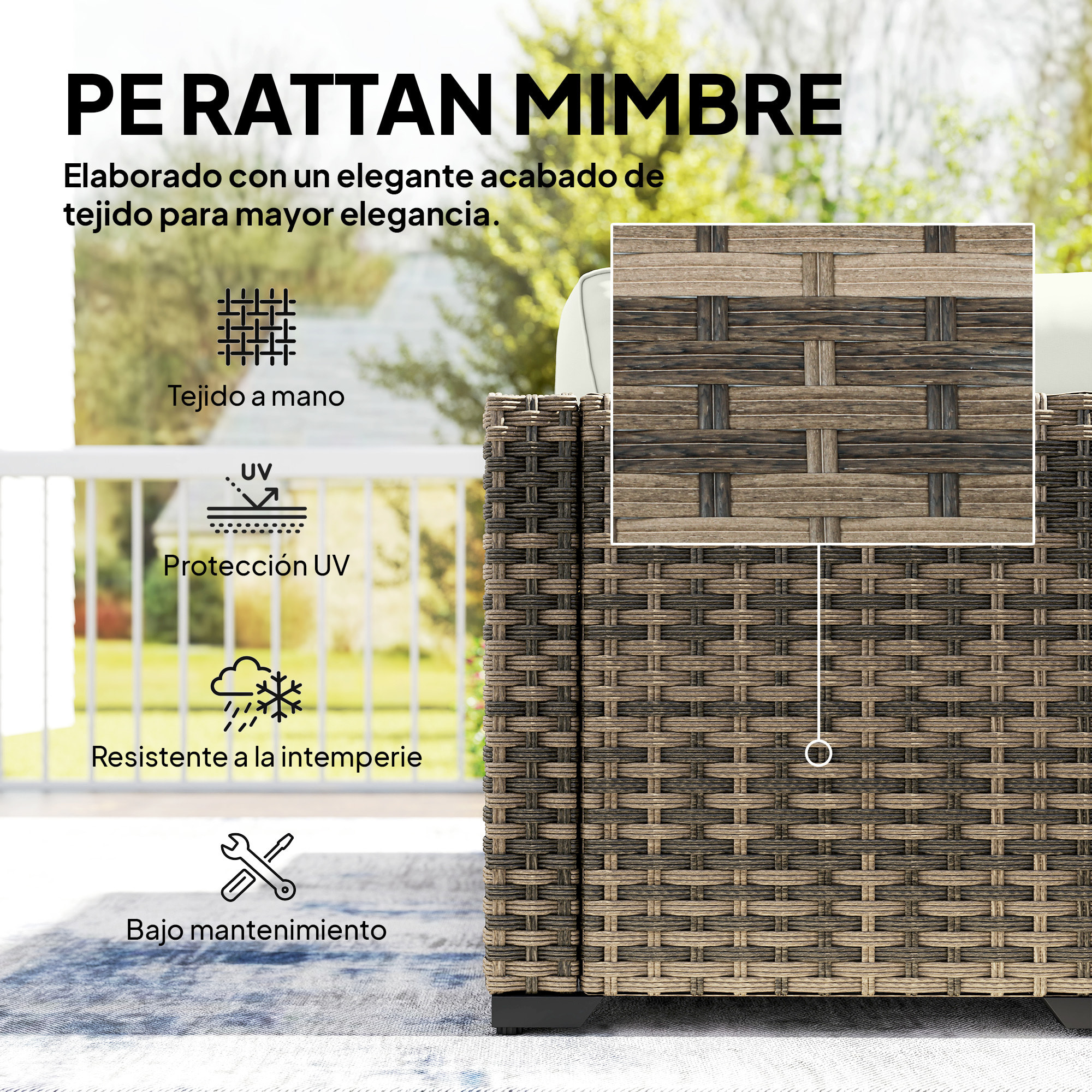 Conjunto de Jardín de Ratán de 6 Piezas, Conjunto Terraza Resistente, Muebles Jardín Exterior Incluye Cojines, 4 Módulos de Asiento, 1 Sofá Esquinero y Mesa Centro de Vidrio, Amarillo Mixto