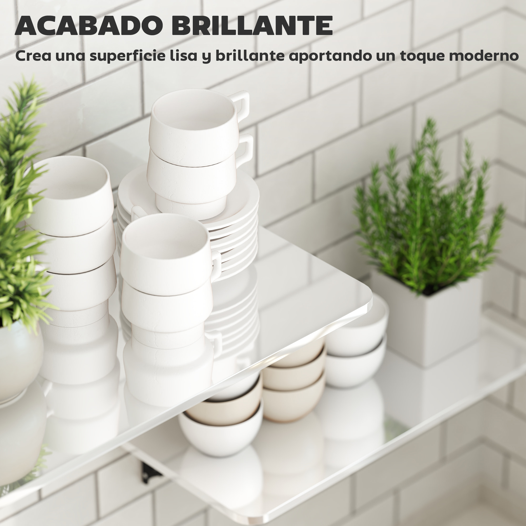 Juego de 2 Mesas Plegables de Pared Escritorios Flotantes para Espacios Pequeños Mesas Abatibles para Cocina Comedor Estudio Dormitorio y Salón Blanco Brillo