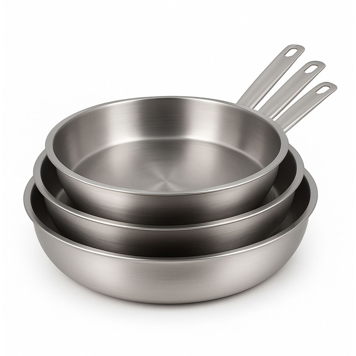 Lot de 3 poêles en acier inoxydable - tous feux PROFESSIONNEL