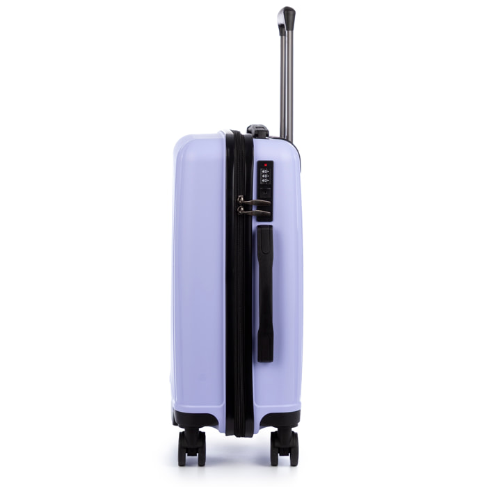 Set di 3 valigie Trolley, in materiale leggero PP resistente agli urti. Chiusura TSA a combinazione, 4 ruote doppie girevoli a 360°.