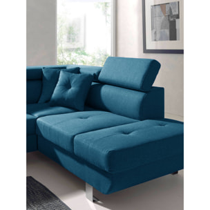 Lisbona - Canapé d'angle droit convertible - 5 places - avec têtières - Bleu canard