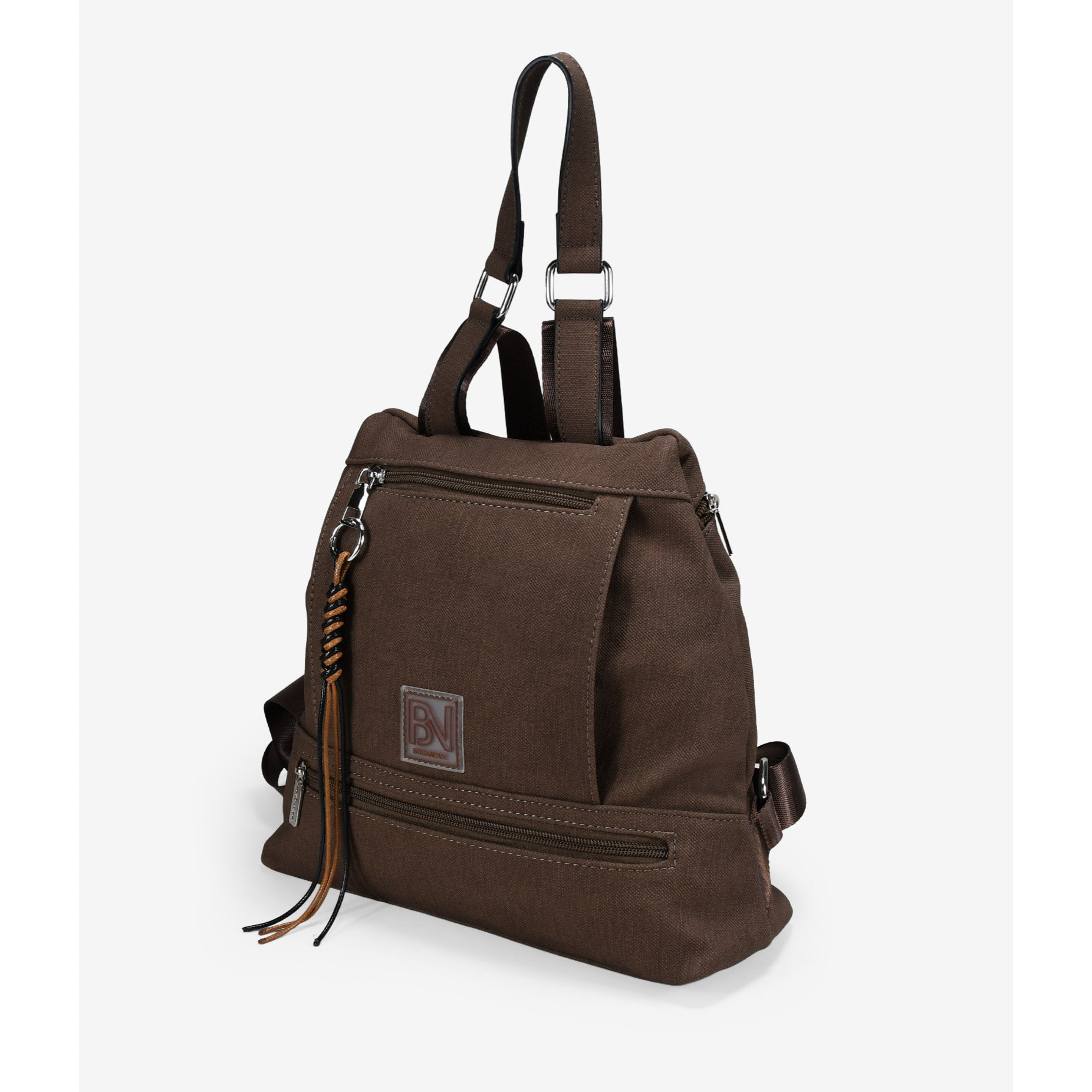 Mochila antirrobo marrón con cremalleras