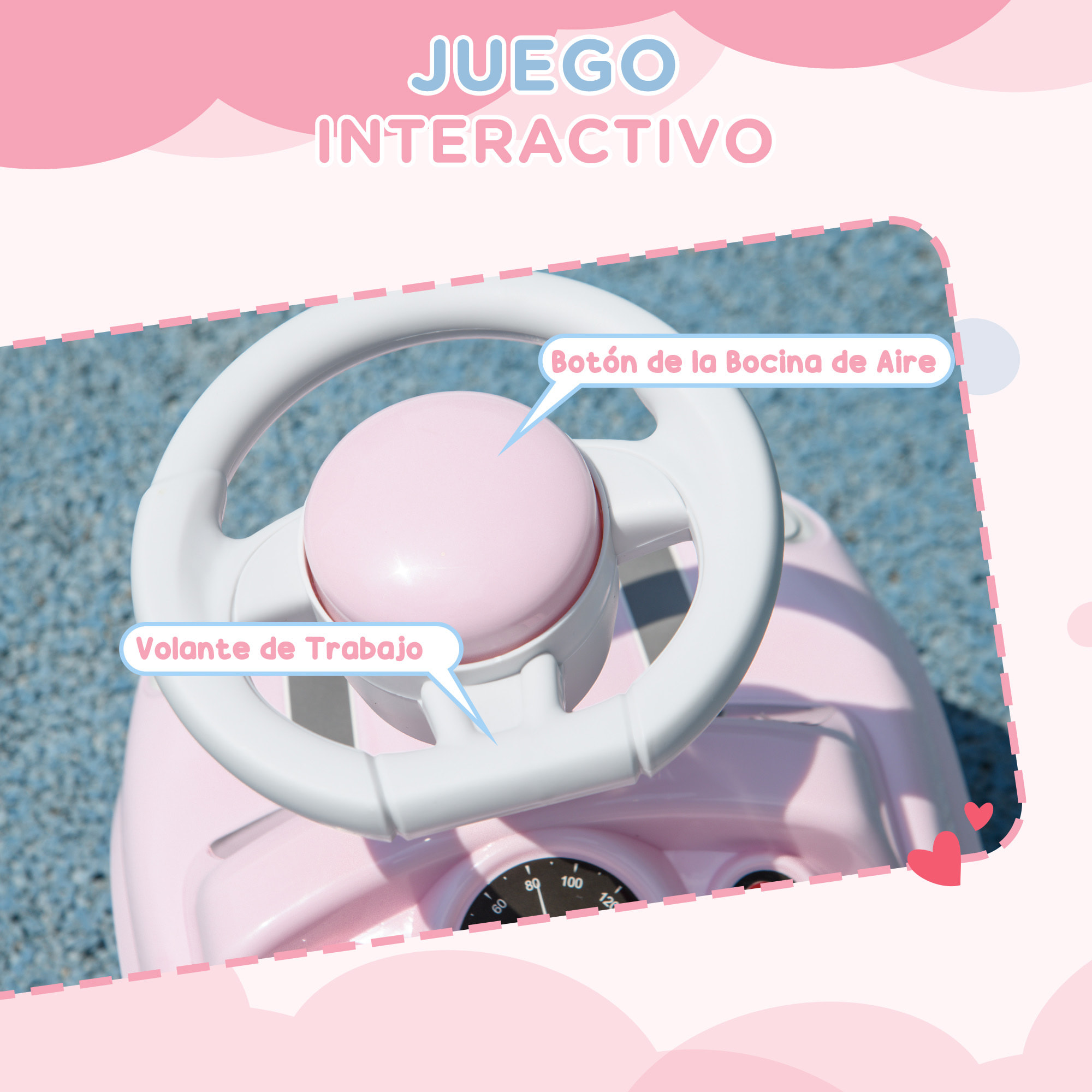 Correpasillos para Bebés de 18 a 36 Meses Coche Correpasillos con Volante Bocina y Sistema de Antivuelco Carga 25 kg 53x25x35 cm Rosa