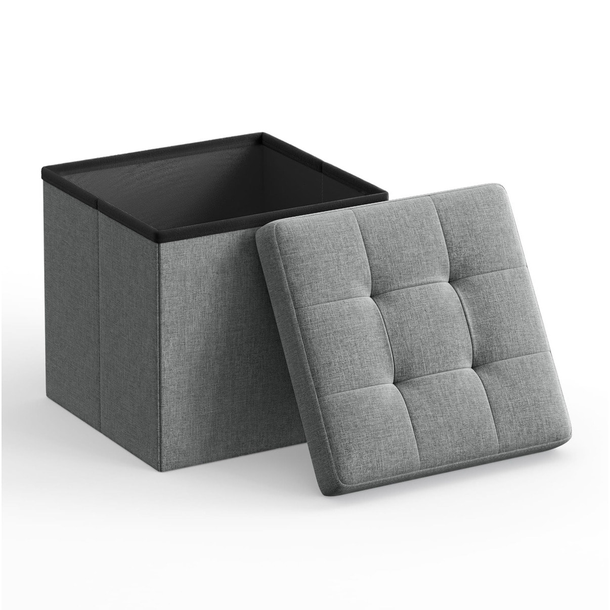 Pouf contenitore pieghevole grigio chiaro effetto lino