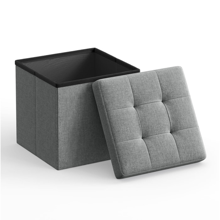 Pouf contenitore pieghevole grigio chiaro effetto lino