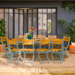 Table de jardin bois d'acacia + 10 assises CALENA + SENORA