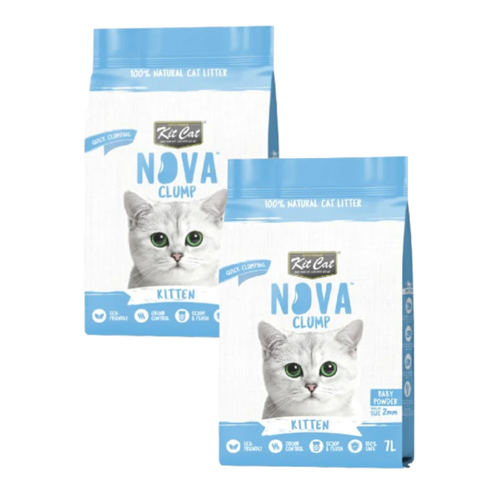 Pack 2x Kit Cat Arena Eco Nova Pack Ahorro - Kitten Baby Powder 7 L Arena para gatos