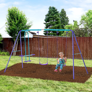 Juego de Columpios de Jardín de Metal con Altura Ajustable Columpios para Niños de +3 Años con Columpio Doble Balancín para Patio Terraza 280x140x176 cm Azul y Morado