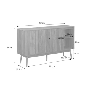 Buffet scandinave décor bois 2 portes 150cm LINEAR