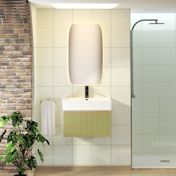 CONJUNTO DE BAÑO ZEL | MUEBLE SUSPENDIDO | 60 CM VERDE | UN CAJÓN | LAVABO ENCASTRADO | NO INCLUYE ESPEJO | MUEBLE MONTADO| ALDAY