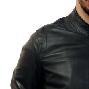 Giubbino in vera pelle di vitello foderato con trapunta invernale Blu-Slim Fit